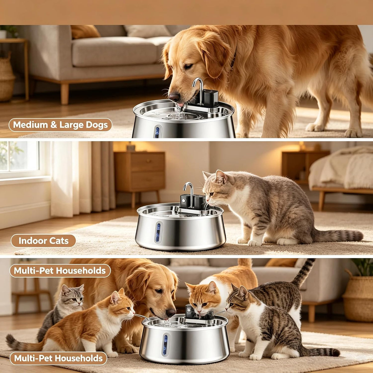 4-Liter Stainless Steel Pet Water Fountain