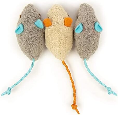 Three-Pack Plush Mouse Cat Toys with String Tails