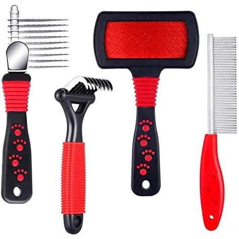 Four-Piece Pet Grooming Brush and Comb Set