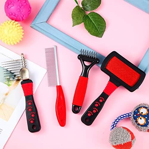 Four-Piece Pet Grooming Brush and Comb Set