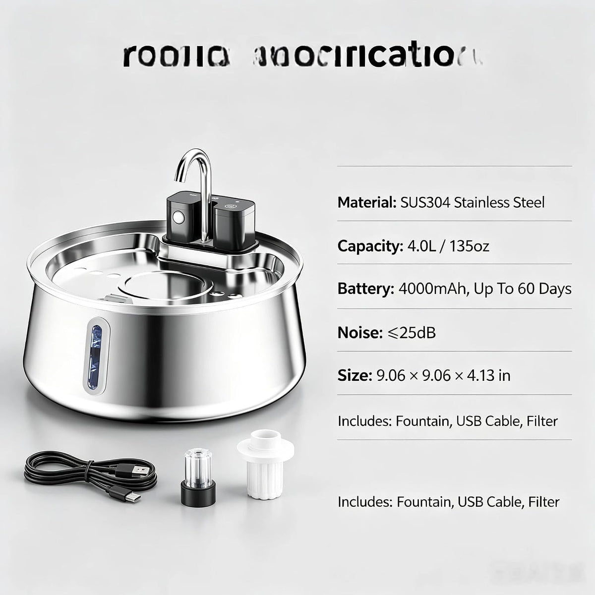 4-Liter Stainless Steel Pet Water Fountain