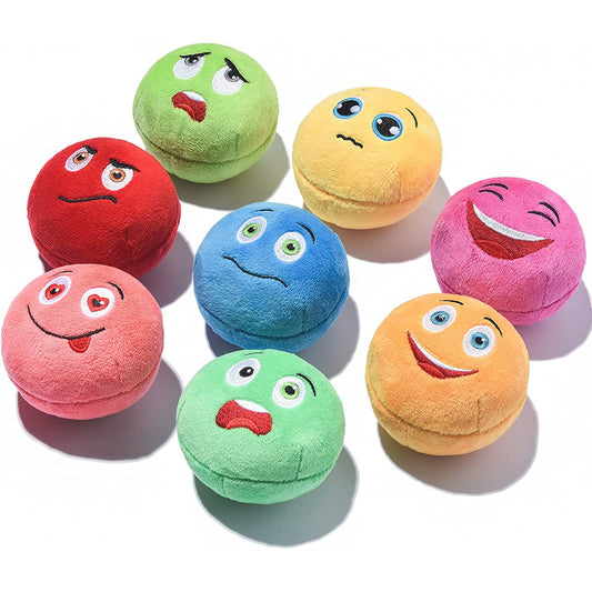 Eight-Pack Plush Squeaky Balls with Embroidered Faces