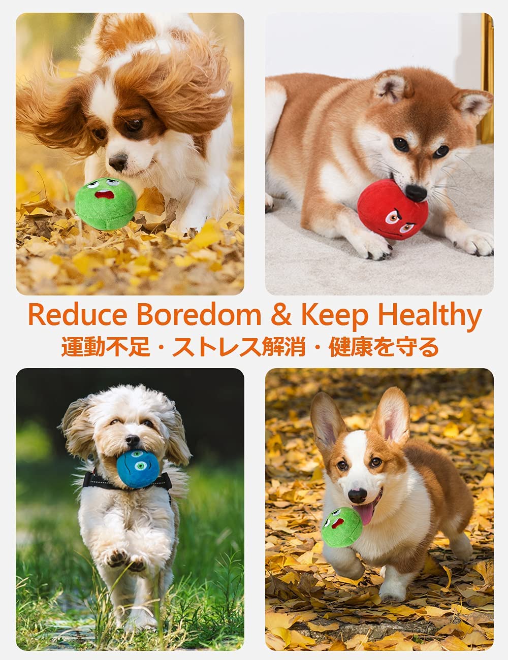 Eight-Pack Plush Squeaky Balls with Embroidered Faces