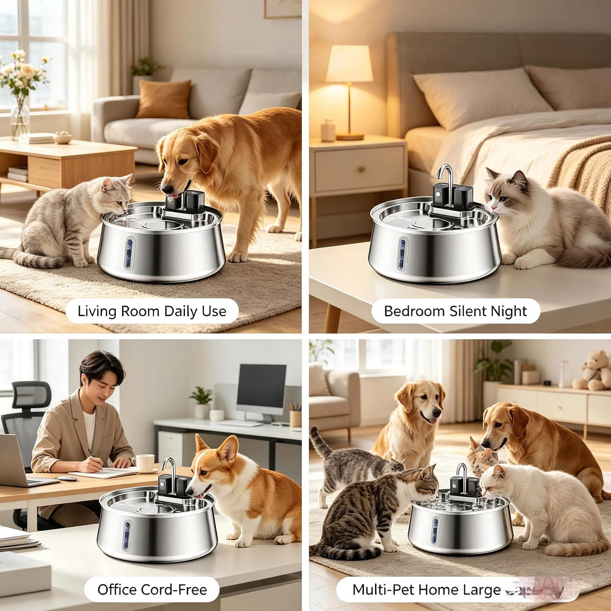 4-Liter Stainless Steel Pet Water Fountain