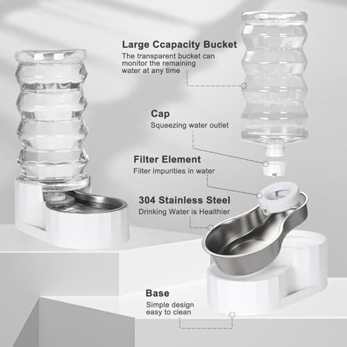 8-Liter Gravity Pet Water Dispenser with Stainless Steel Bowl