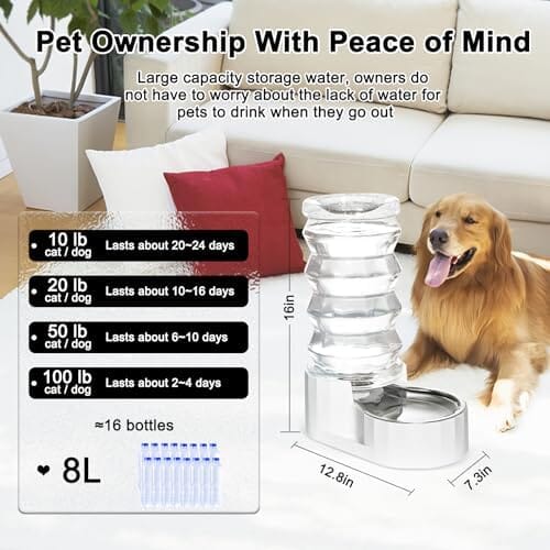 8-Liter Gravity Pet Water Dispenser with Stainless Steel Bowl