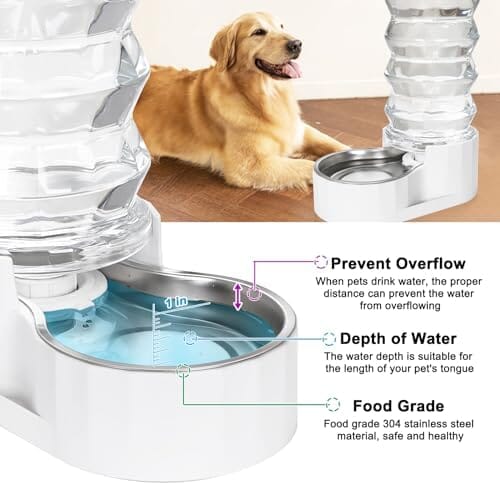 8-Liter Gravity Pet Water Dispenser with Stainless Steel Bowl