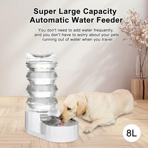 8-Liter Gravity Pet Water Dispenser with Stainless Steel Bowl